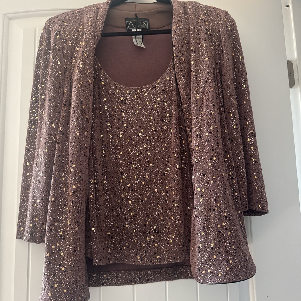 Alex Evenings Women's Sequin Jacket and Top Set - Brown